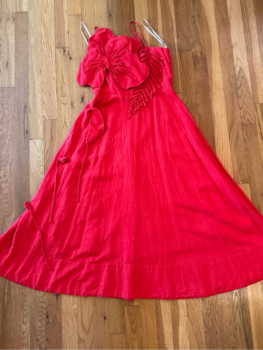 FARM Rio Red Floral-Appliqué Linen Dress Maxi Small - Picture 2 of 16